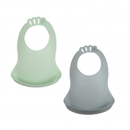 LOT DE 2 BAVOIRS BIBOU VERT CELADON - GRIS CHARME