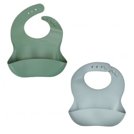 LOT DE 2 BAVOIRS SILICONE 1 VERT CACTUS + 1 GRIS